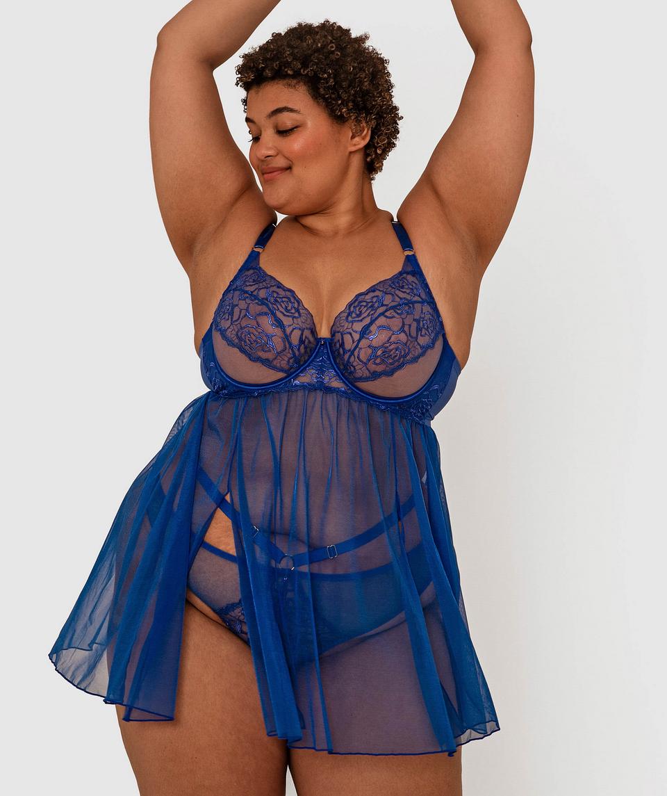 Night Games Curvalicious Underwire Babydoll - Cobalt Blue