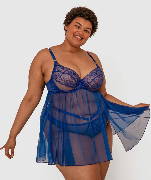 Night Games Curvalicious Underwire Babydoll - Cobalt Blue