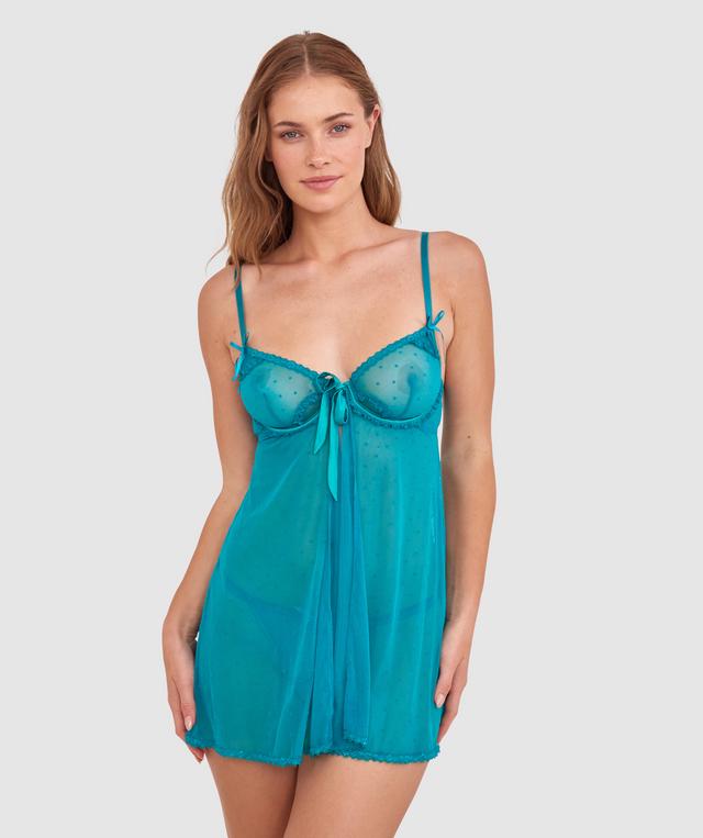 Night Games Dusk Till Dawn Unlined Babydoll Set - Teal