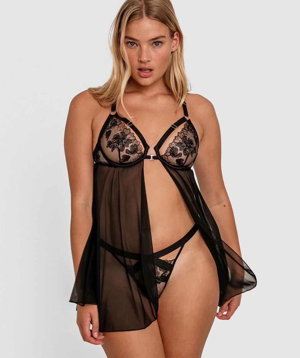 Night Games Empowered Underwire Babydoll - Black