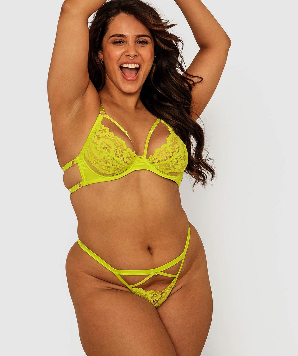 Night Games Entice Underwire & Mini V Set - Acid Lime