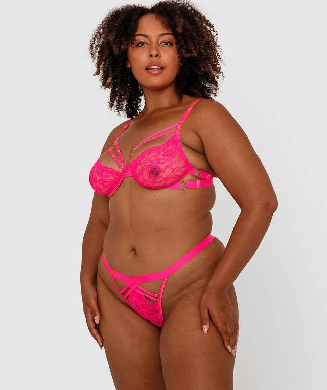 Night Games Good Vibes Underwire & Mini V Set - Fluro Pink