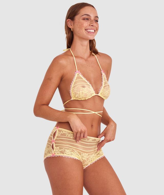 Night Games Juicy Bralette & Shortie Set - Light Yellow/ Light Pink