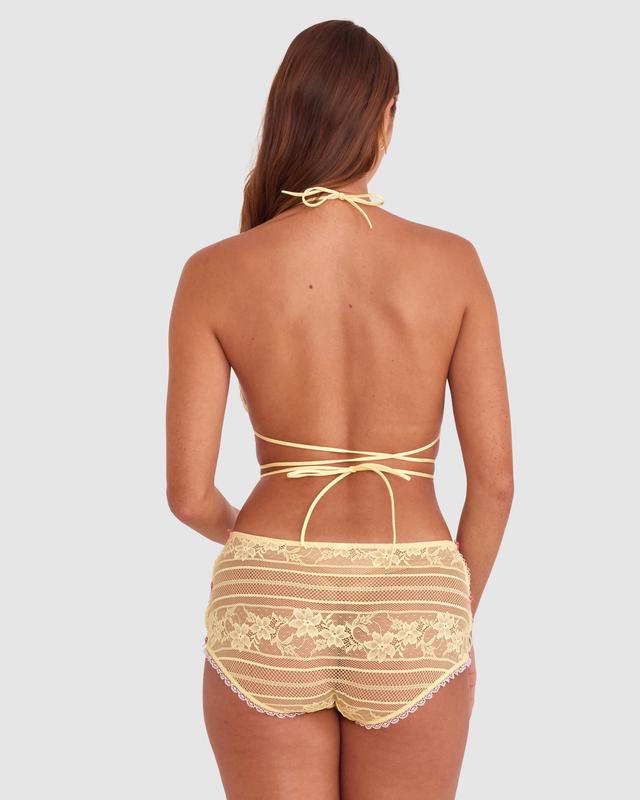 Night Games Juicy Bralette & Shortie Set - Light Yellow/ Light Pink