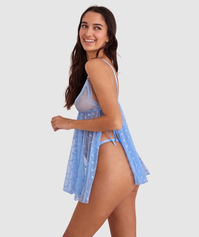 Night Games Love Fool Babydoll Set - Sky Blue