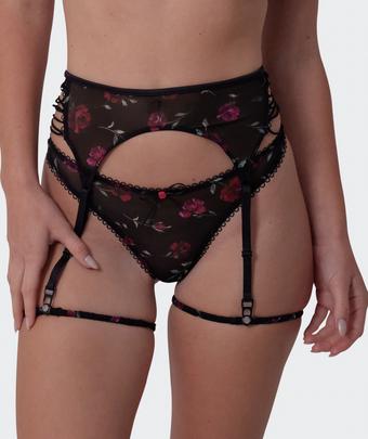 Night Games Lust In Bloom Suspender - Print Floral/Black