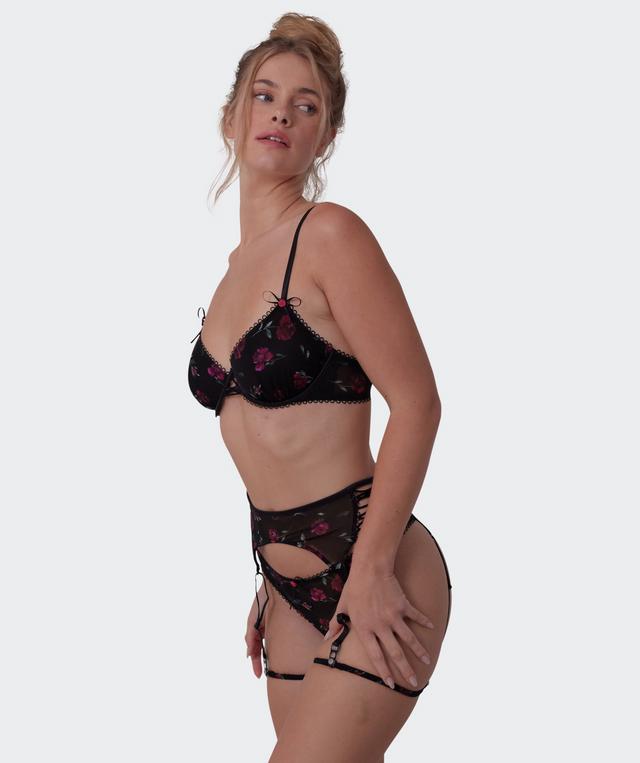 Night Games Lust In Bloom Suspender - Print Floral/Black