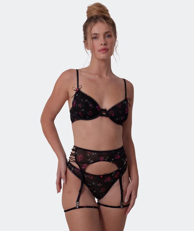 Night Games Lust In Bloom Suspender - Print Floral/Black