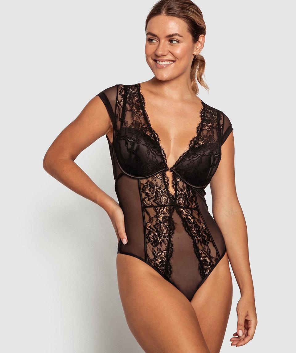 Night Games Mesmerize Cap Sleeve Bodysuit - Black