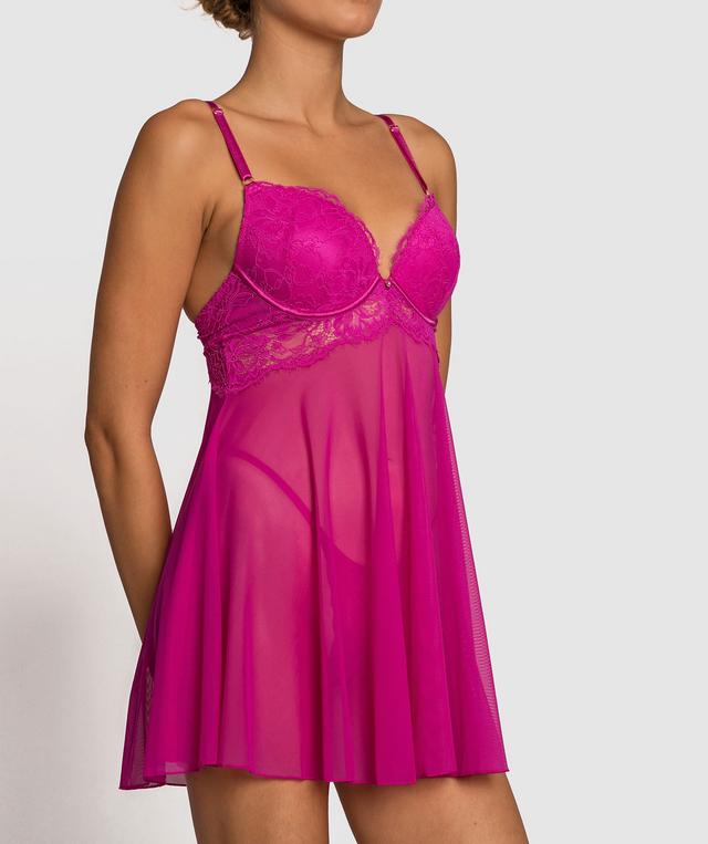 Night Games Nicolette Push Up Babydoll - Fuchsia Pink