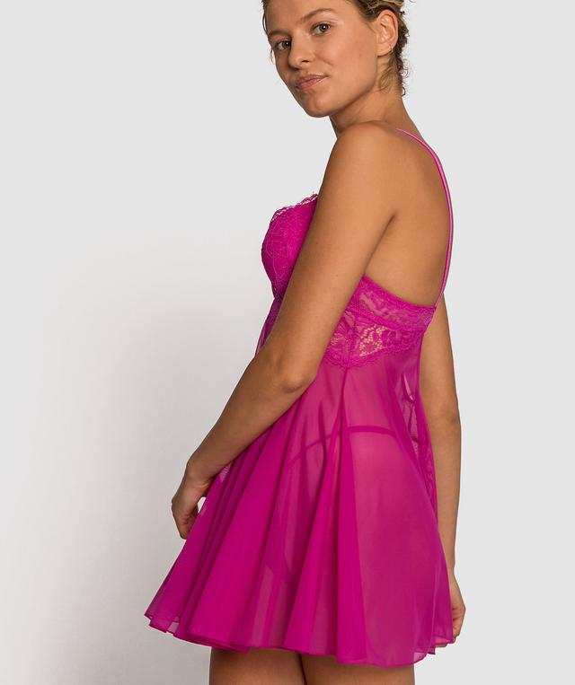 Night Games Nicolette Push Up Babydoll - Fuchsia Pink