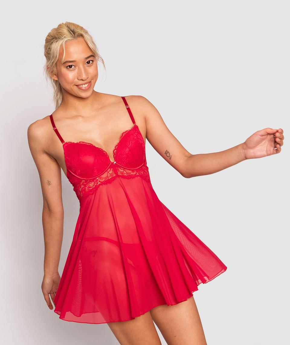 Nicolette Push Up Babydoll - Red