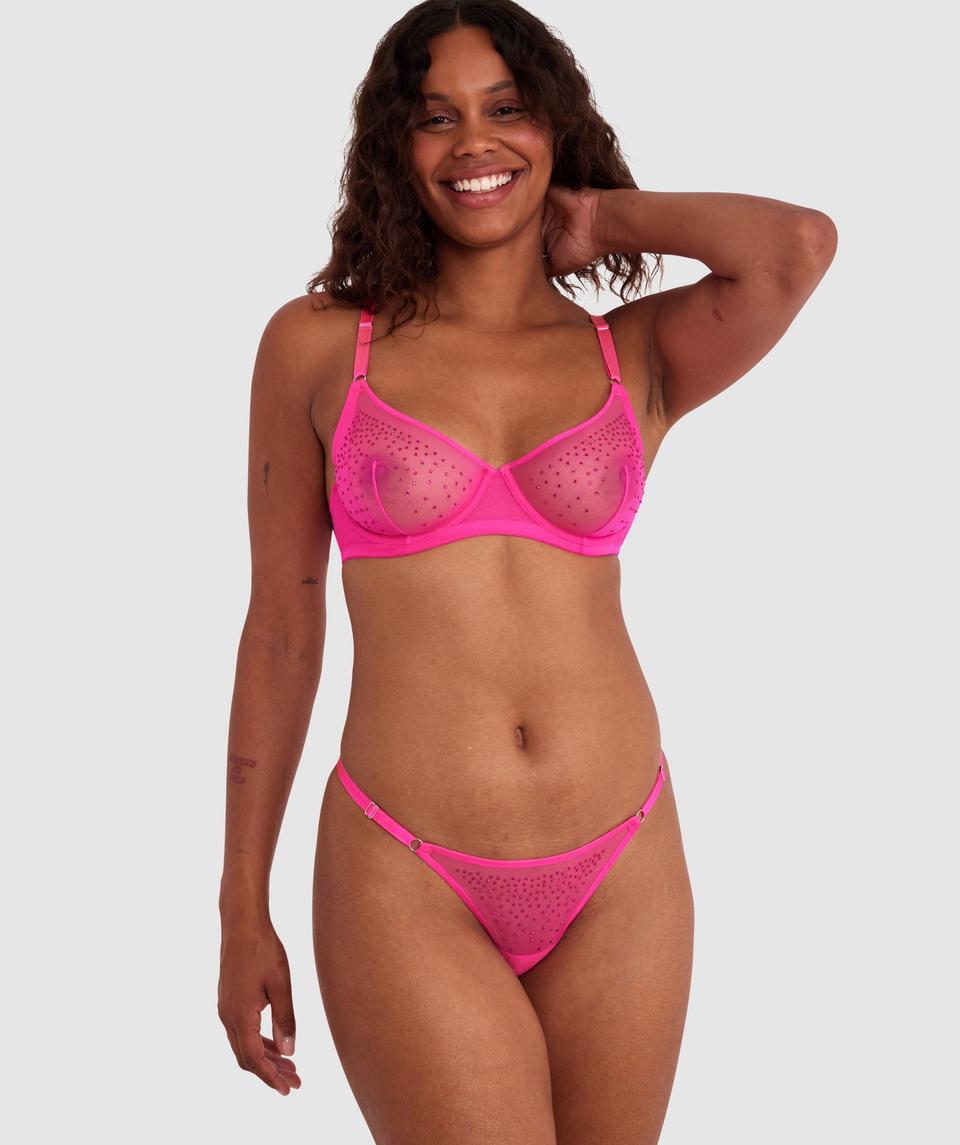 Night Games Night Lights Underwire & Mini V Set - Hot Pink