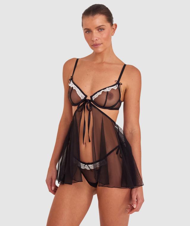 Night Games Pristine Babydoll Set - Black/Ivory