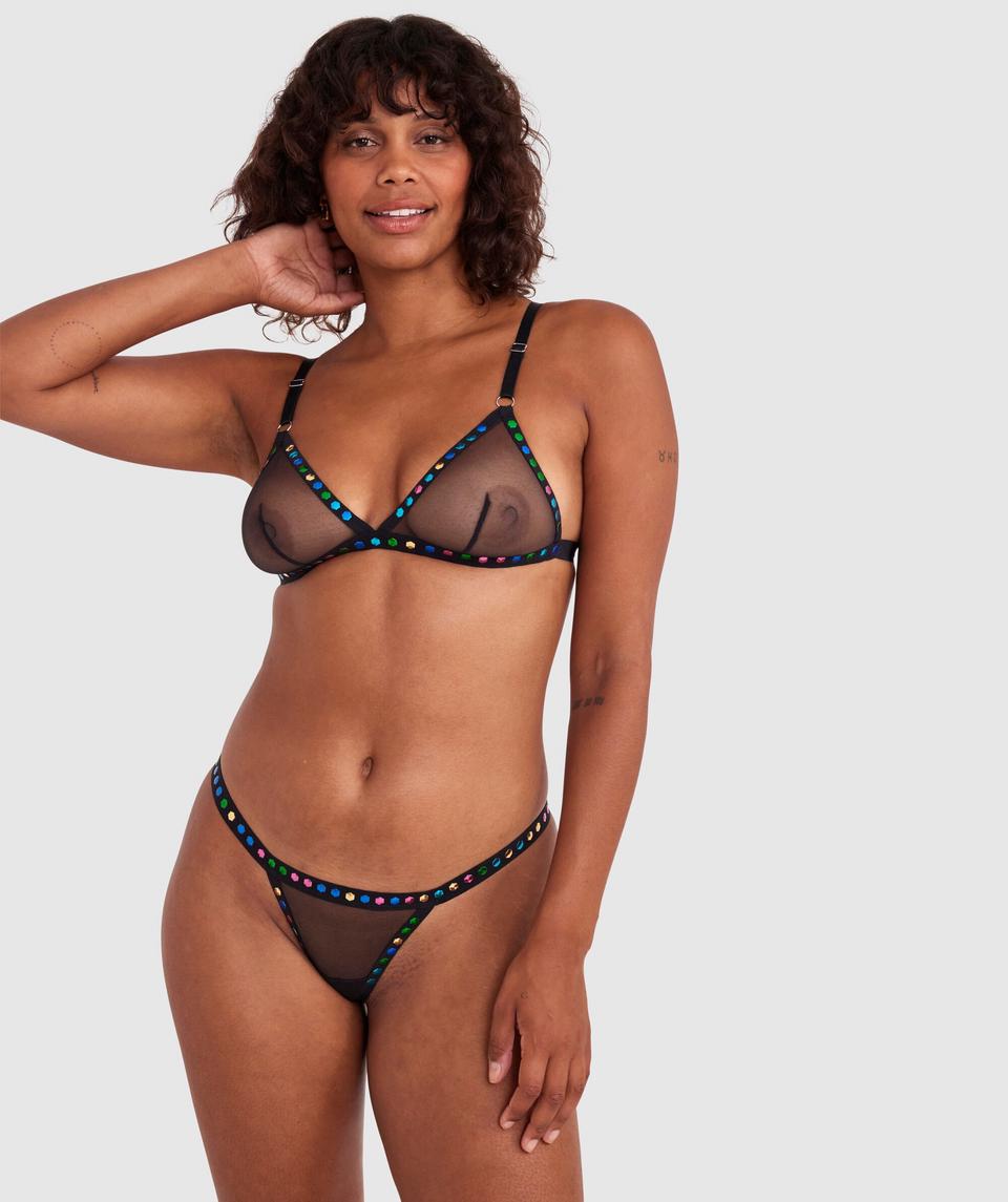 Night Games Rainbow Fever Bralette Set - Black