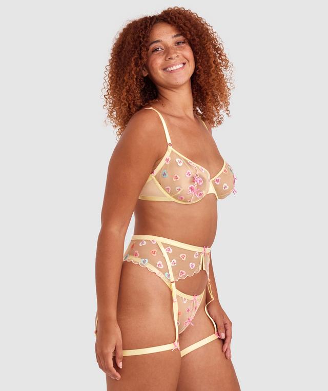 Night Games Sweet Thing Suspender - Light Yellow/ Pink