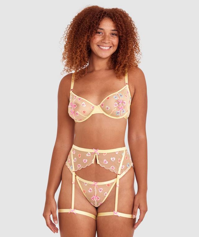 Night Games Sweet Thing Suspender - Light Yellow/ Pink