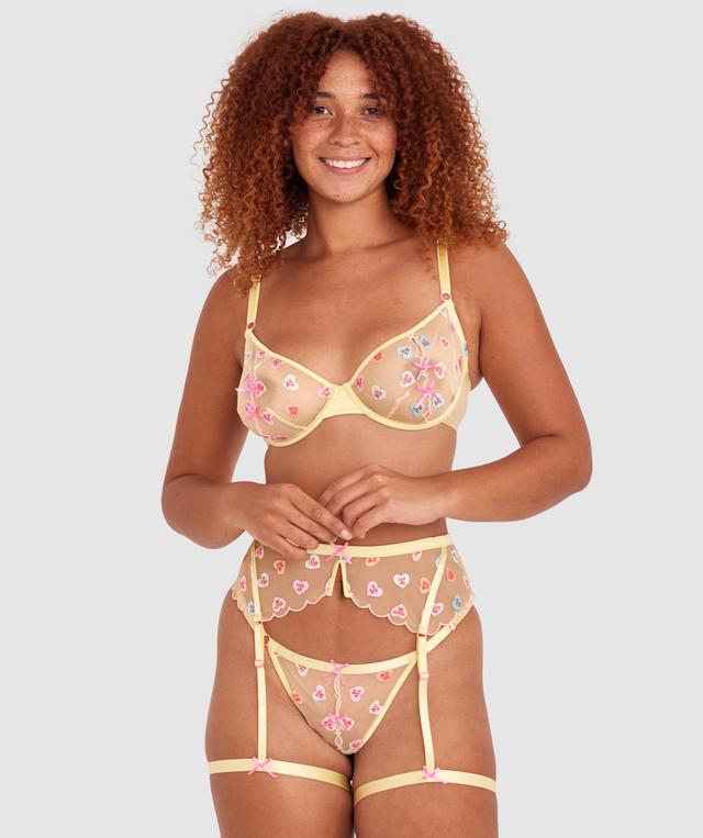 Night Games Sweet Thing Suspender - Light Yellow/ Pink