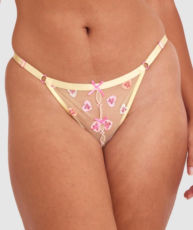 Night Games Sweet Thing Unlined & String Set - Light Yellow/ Pink