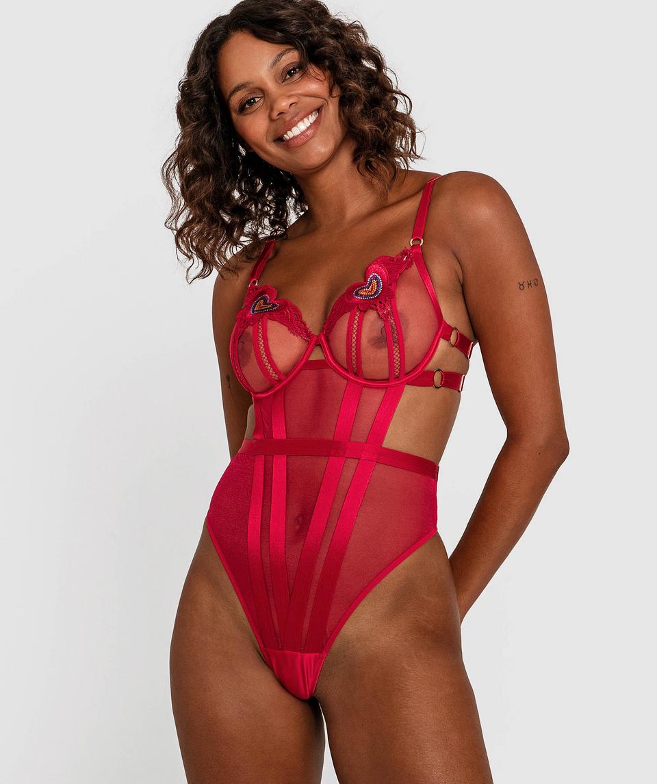 Night Games Valentines Underwire Bodysuit - Red