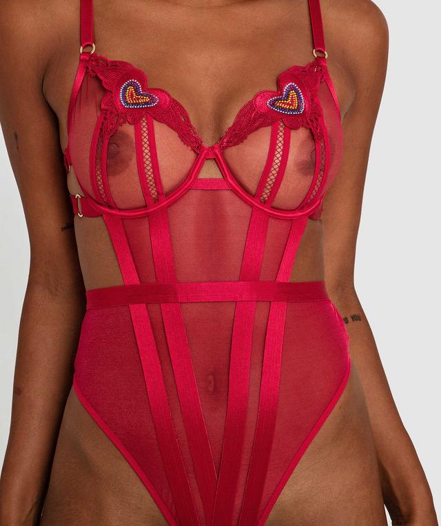 Night Games Valentines Underwire Bodysuit - Red