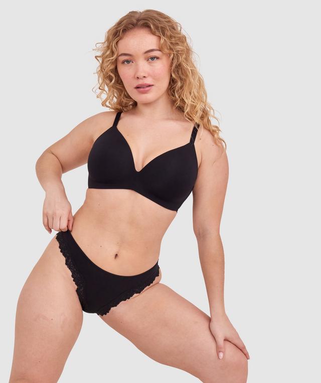 NKD High Leg Lace Brazilian Knicker - Black