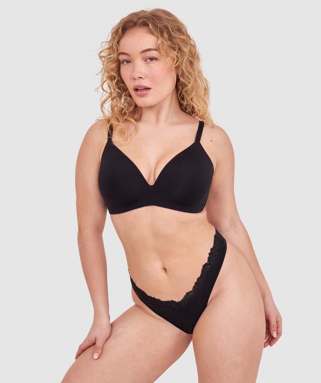 NKD High Leg Lace G String - Black