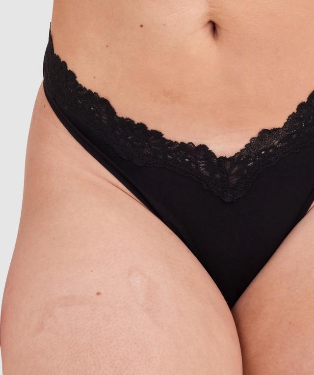NKD High Leg Lace G String - Black