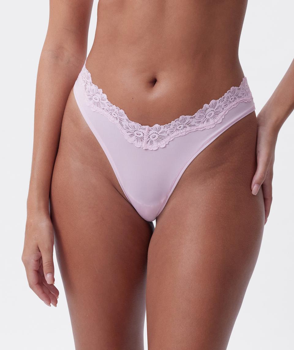 NKD High Leg Lace G String - Pink