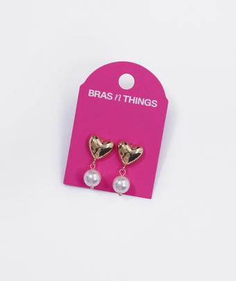 Pearl Love Heart Earrings - Gold (Gold)