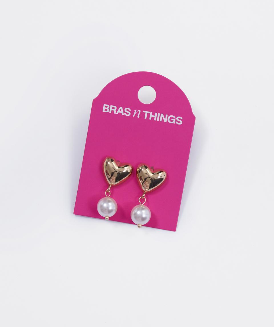 Pearl Love Heart Earrings - Gold