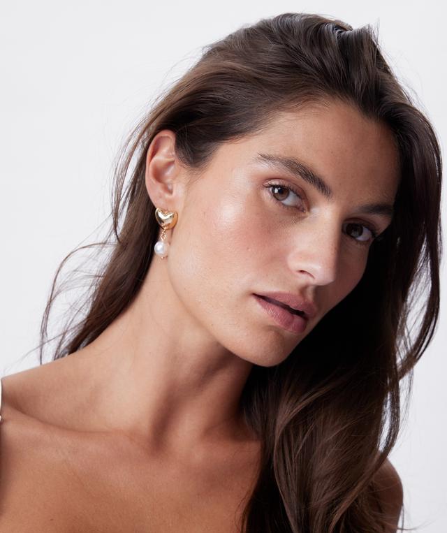 Pearl Love Heart Earrings - Gold