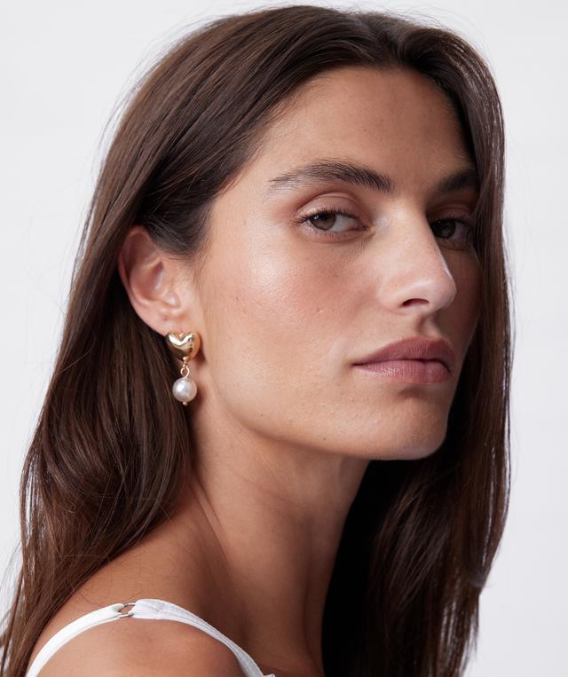 Pearl Love Heart Earrings - Gold