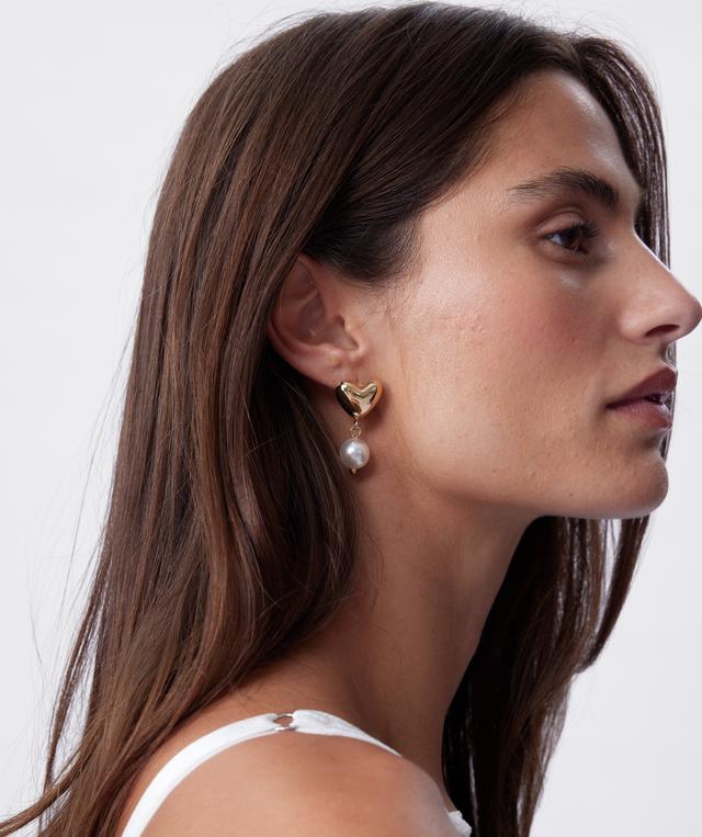Pearl Love Heart Earrings - Gold