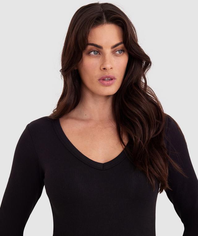 Rib Long Sleeve with Shelf Bra - Black