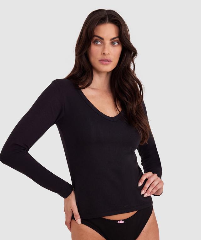 Rib Long Sleeve with Shelf Bra - Black