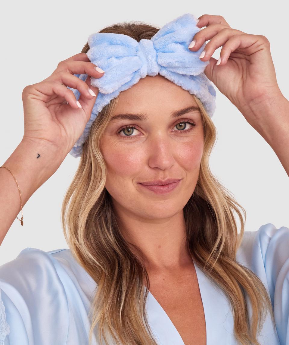 Rose Bow Headband - Pale Blue