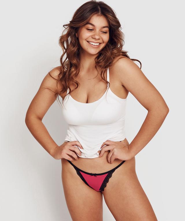 Rosy Mini V Knicker - Dark Pink/ Black