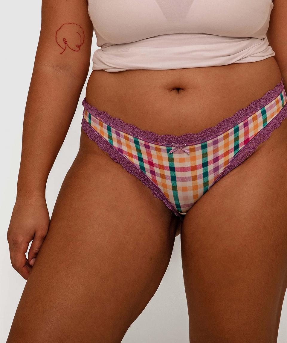 Rosy V Front Bikini - Purple Check Print