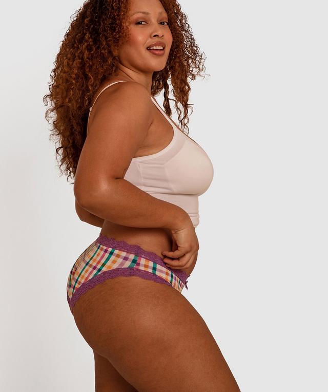 Rosy V Front Bikini - Purple Check Print
