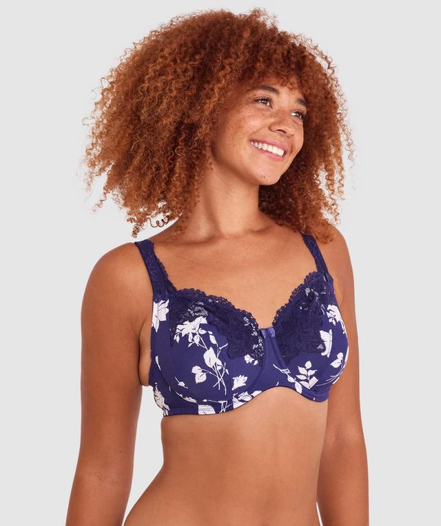 Sapphire Full Coverage Underwire Bra - Print Floral/Dark Blue