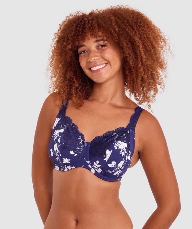 Sapphire Full Coverage Underwire Bra - Print Floral/Dark Blue