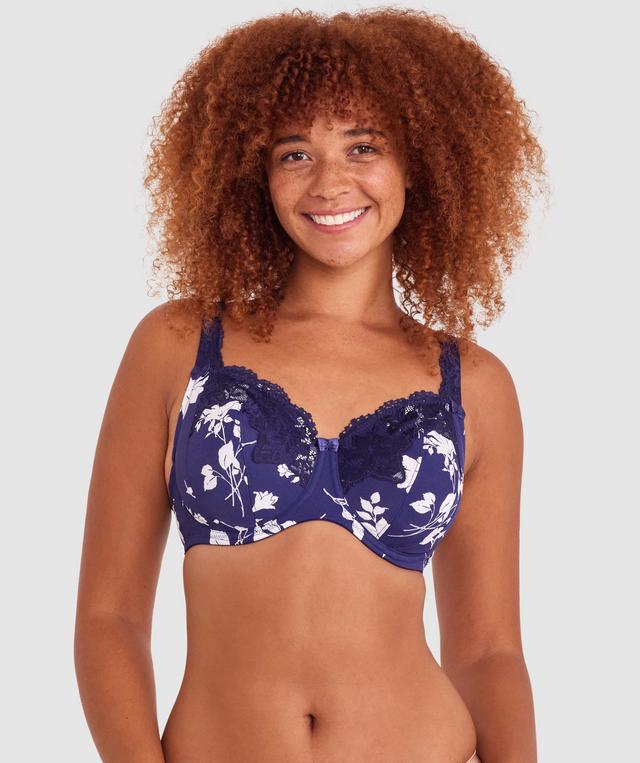 Sapphire Full Coverage Underwire Bra - Print Floral/Dark Blue
