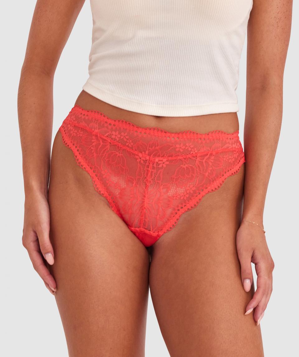 Sara High Waist Brazilian Knicker - Light Red