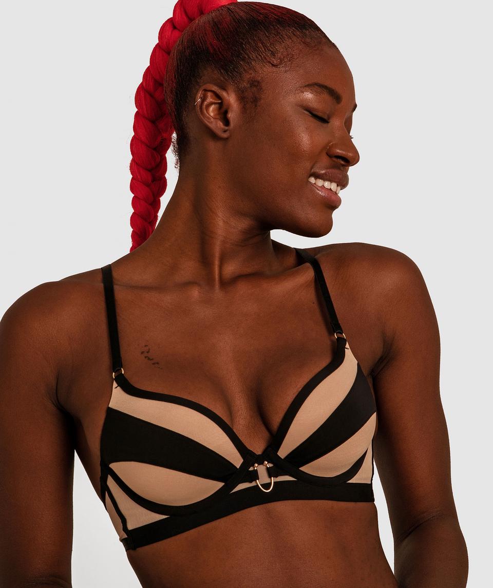 Sara Plunge Contour Bra - Black/Nude