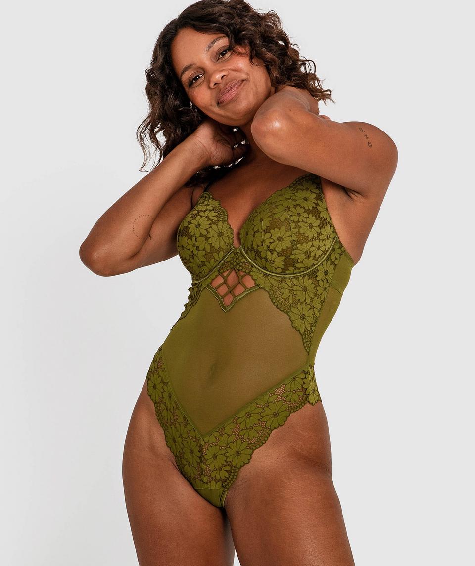 Saskia Contour Plunge Bodysuit - Khaki