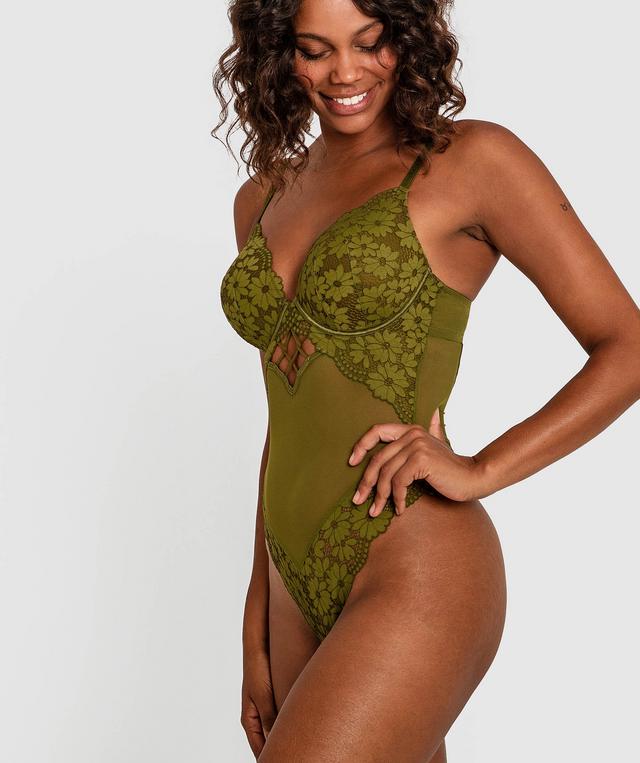 Saskia Contour Plunge Bodysuit - Khaki