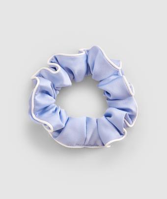 Scrunchie With Piping - Pale Blue/Ivory
