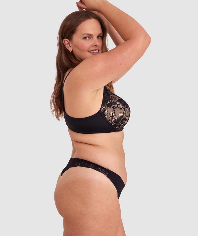 Smooth Comfort Lace V String Knicker - Black/ Black