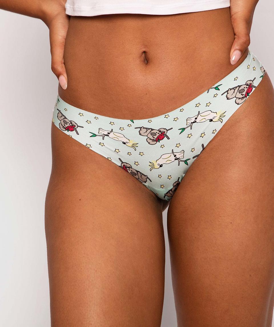 Smooth Comfort Lace V String Knicker - Print/Light Blue